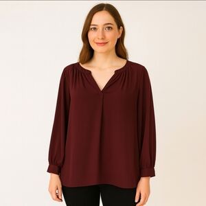 Wonderly Burgundy NWT Hi-lo Textured Blouse With Elastic Cuffs Sz 1X